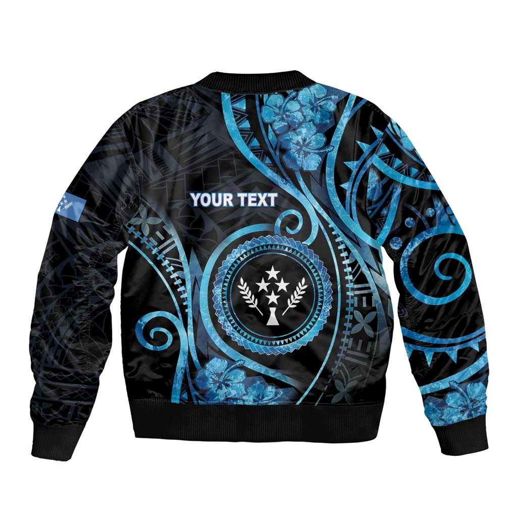 Personalised Kosrae Constitution Day Sleeve Zip Bomber Jacket Ocean Floral Pattern LT05 - Polynesian Pride