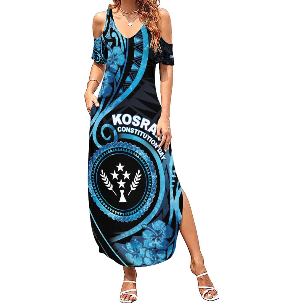 Personalised Kosrae Constitution Day Summer Maxi Dress Ocean Floral Pattern LT05 Women Black - Polynesian Pride