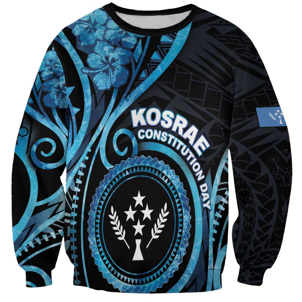 Personalised Kosrae Constitution Day Sweatshirt Ocean Floral Pattern LT05 Unisex Black - Polynesian Pride