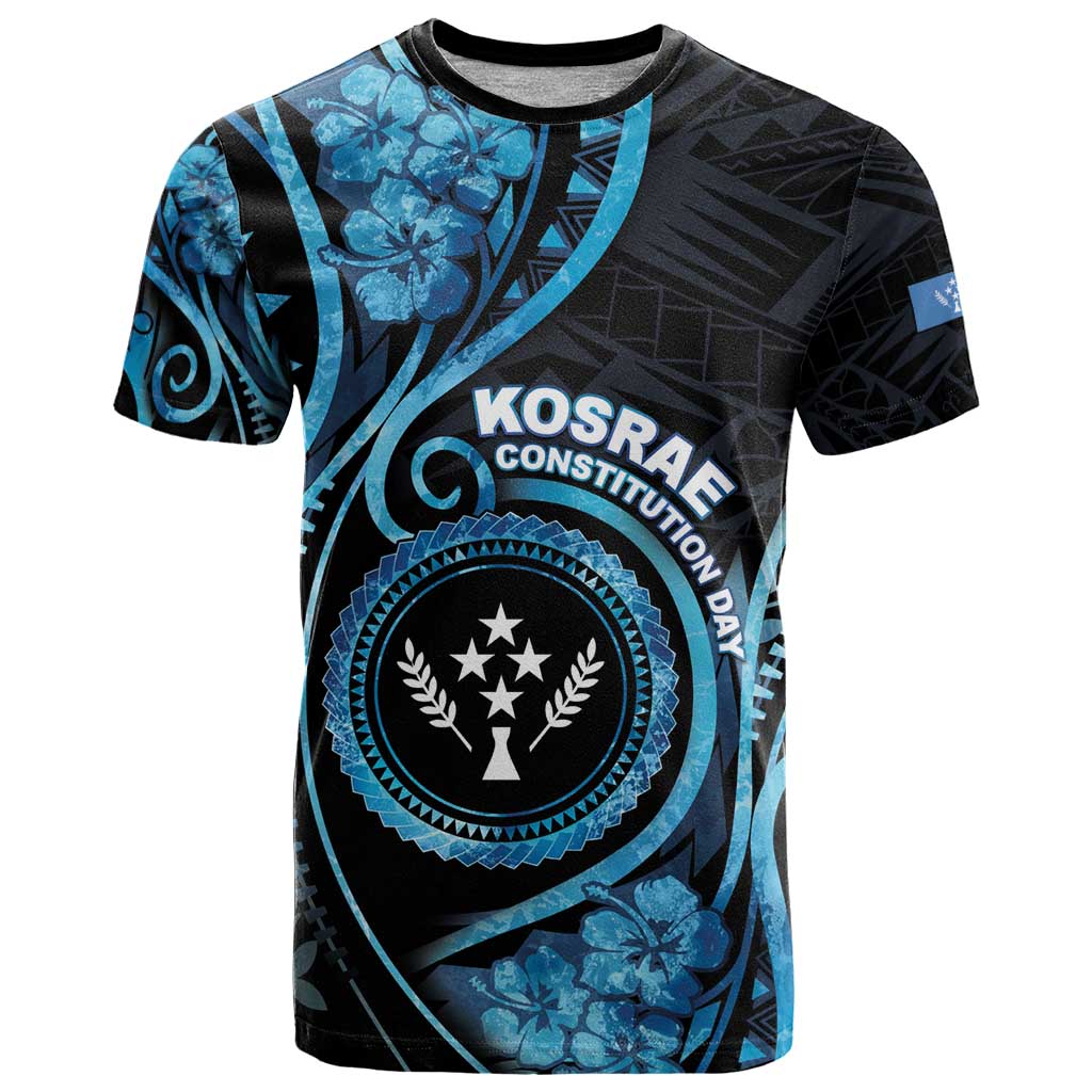 Personalised Kosrae Constitution Day T Shirt Ocean Floral Pattern LT05 Black - Polynesian Pride