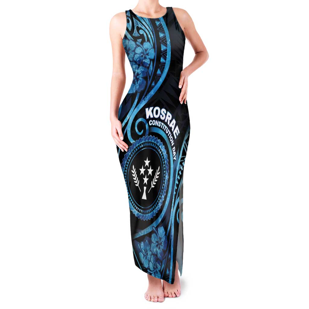 Personalised Kosrae Constitution Day Tank Maxi Dress Ocean Floral Pattern LT05 Women Black - Polynesian Pride