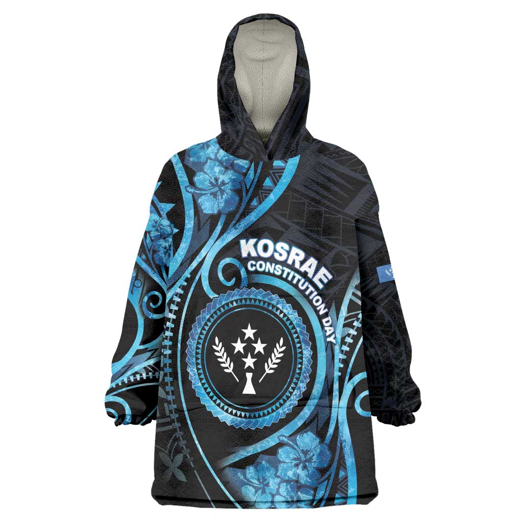 Personalised Kosrae Constitution Day Wearable Blanket Hoodie Ocean Floral Pattern LT05 One Size Black - Polynesian Pride