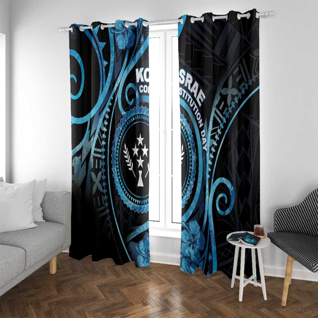 Kosrae Constitution Day Window Curtain Ocean Floral Pattern LT05 With Grommets Black - Polynesian Pride