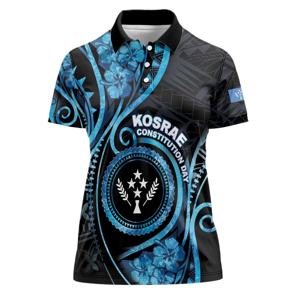 Personalised Kosrae Constitution Day Women Polo Shirt Ocean Floral Pattern LT05 Female Black - Polynesian Pride