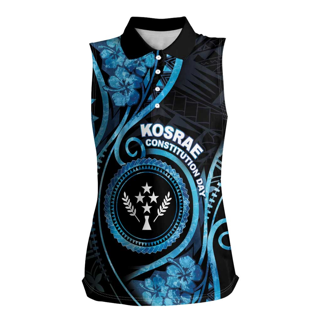 Personalised Kosrae Constitution Day Women Sleeveless Polo Shirt Ocean Floral Pattern