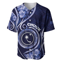 Personalised FSM Chuuk Baseball Jersey Ocean Floral Pattern LT05 Navy - Polynesian Pride