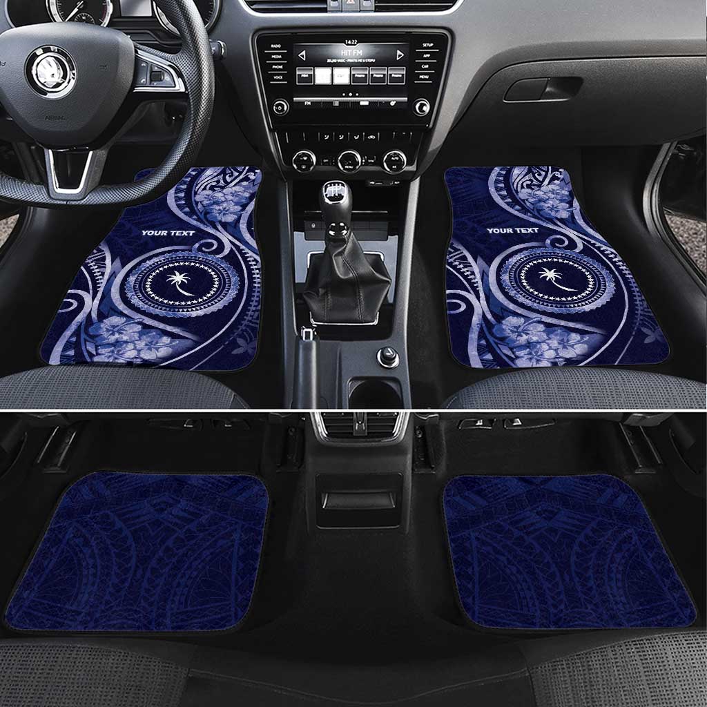FSM Chuuk Car Mats Ocean Floral Pattern LT05 Set 4pcs Navy - Polynesian Pride