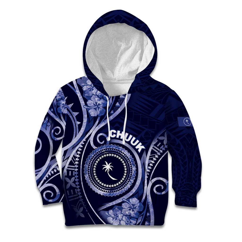 Personalised FSM Chuuk Kid Hoodie Ocean Floral Pattern LT05 Hoodie Navy - Polynesian Pride