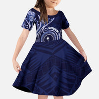 Personalised FSM Chuuk Kid Short Sleeve Dress Ocean Floral Pattern LT05 KID Navy - Polynesian Pride