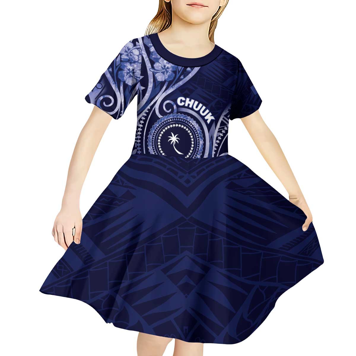 Personalised FSM Chuuk Kid Short Sleeve Dress Ocean Floral Pattern LT05 - Polynesian Pride