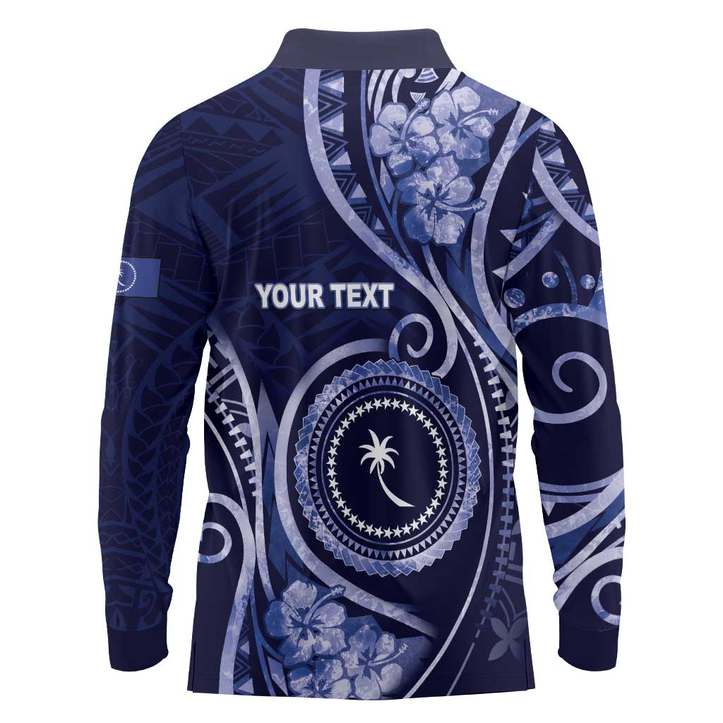 Personalised FSM Chuuk Long Sleeve Polo Shirt Ocean Floral Pattern LT05 - Polynesian Pride