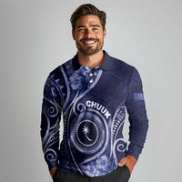 Personalised FSM Chuuk Long Sleeve Polo Shirt Ocean Floral Pattern LT05 - Polynesian Pride