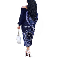 Personalised FSM Chuuk Off The Shoulder Long Sleeve Dress Ocean Floral Pattern LT05 - Polynesian Pride