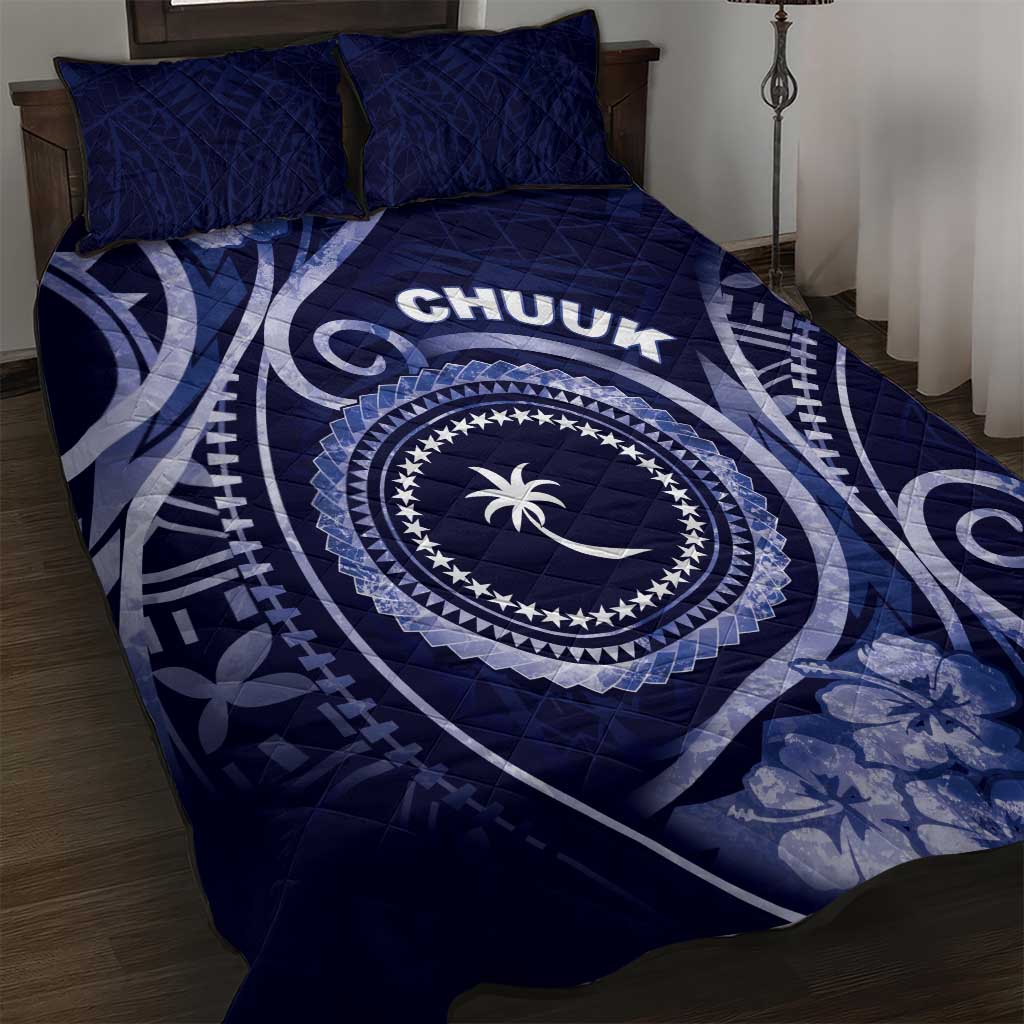 FSM Chuuk Quilt Bed Set Ocean Floral Pattern LT05 Navy - Polynesian Pride