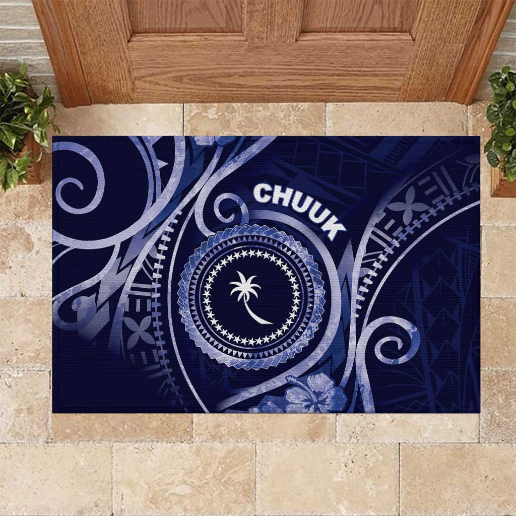 FSM Chuuk Rubber Doormat Ocean Floral Pattern LT05 Navy - Polynesian Pride