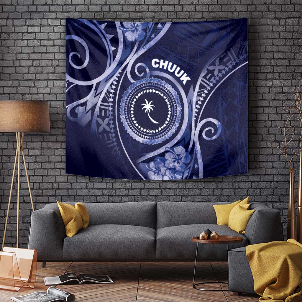 FSM Chuuk Tapestry Ocean Floral Pattern LT05 Navy - Polynesian Pride