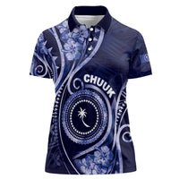 Personalised FSM Chuuk Women Polo Shirt Ocean Floral Pattern LT05 Female Navy - Polynesian Pride