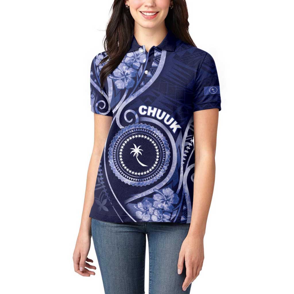 Personalised FSM Chuuk Women Polo Shirt Ocean Floral Pattern LT05 - Polynesian Pride