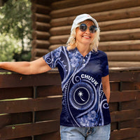 Personalised FSM Chuuk Women Polo Shirt Ocean Floral Pattern LT05 - Polynesian Pride