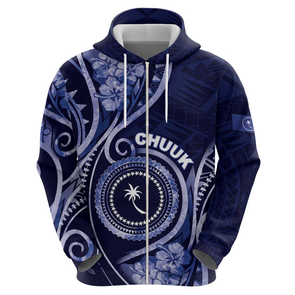Personalised FSM Chuuk Zip Hoodie Ocean Floral Pattern LT05 - Polynesian Pride