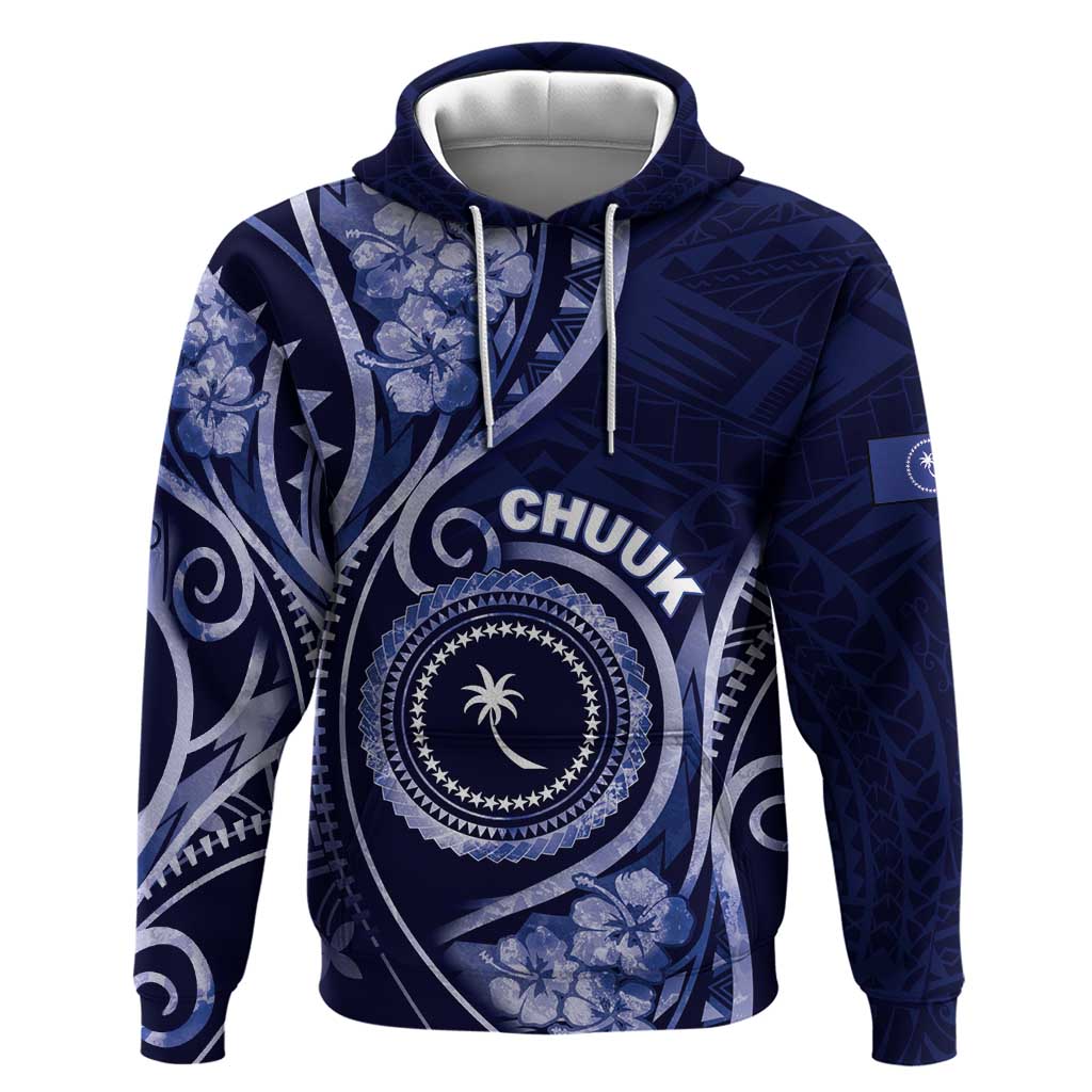 Personalised FSM Chuuk Zip Hoodie Ocean Floral Pattern LT05 Pullover Hoodie Navy - Polynesian Pride