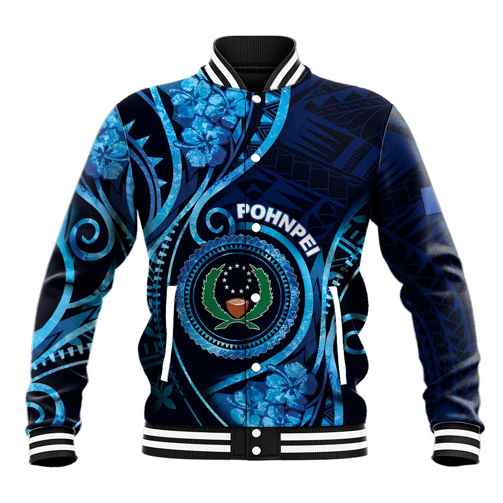 Personalised FSM Pohnpei Baseball Jacket Ocean Floral Pattern