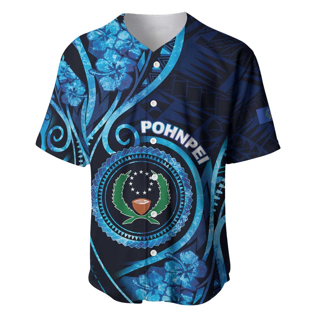 Personalised FSM Pohnpei Baseball Jersey Ocean Floral Pattern LT05 Blue - Polynesian Pride