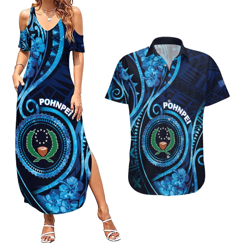 Personalised FSM Pohnpei Couples Matching Summer Maxi Dress and Hawaiian Shirt Ocean Floral Pattern