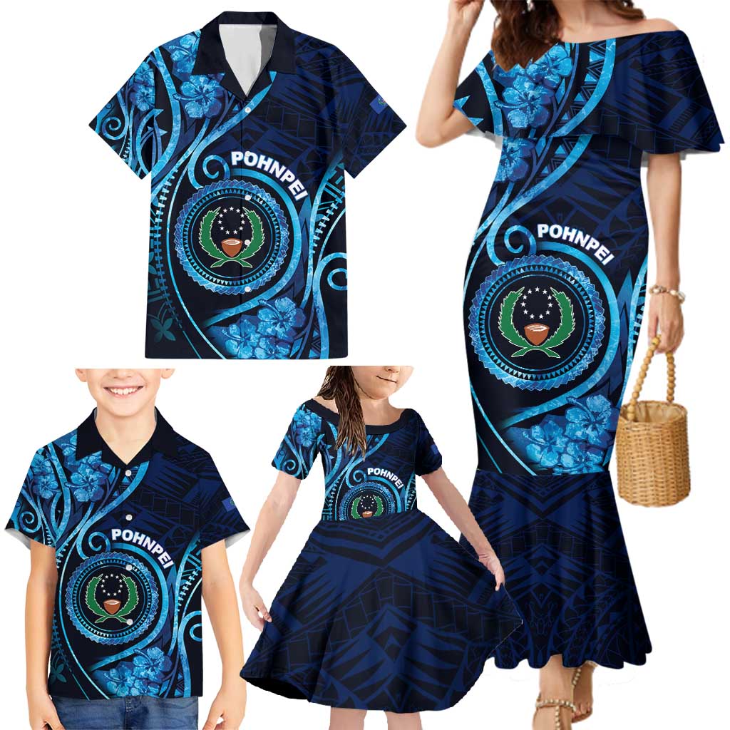 Personalised FSM Pohnpei Family Matching Mermaid Dress and Hawaiian Shirt Ocean Floral Pattern