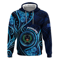 Personalised FSM Pohnpei Hoodie Ocean Floral Pattern LT05 Pullover Hoodie Blue - Polynesian Pride