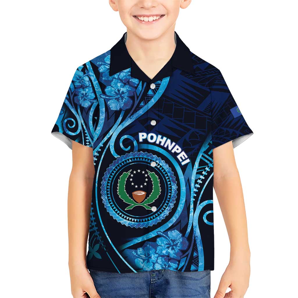 Personalised FSM Pohnpei Kid Hawaiian Shirt Ocean Floral Pattern