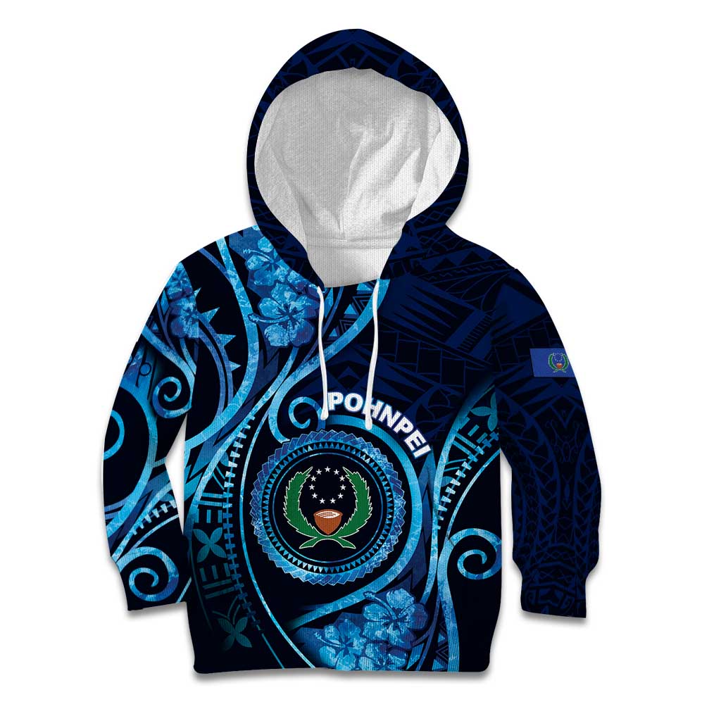 Personalised FSM Pohnpei Kid Hoodie Ocean Floral Pattern LT05 Hoodie Blue - Polynesian Pride
