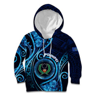 Personalised FSM Pohnpei Kid Hoodie Ocean Floral Pattern LT05 Hoodie Blue - Polynesian Pride