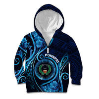 Personalised FSM Pohnpei Kid Hoodie Ocean Floral Pattern LT05 Zip Hoodie Blue - Polynesian Pride