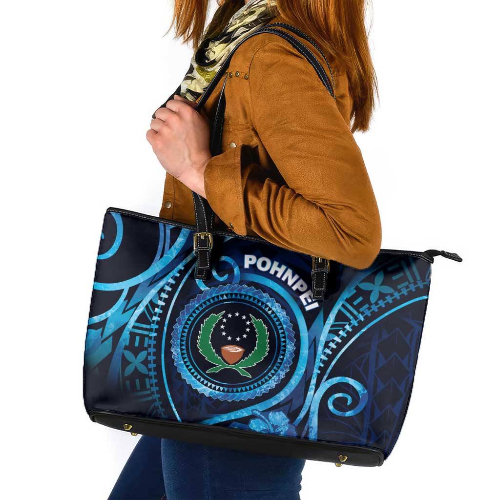 FSM Pohnpei Leather Tote Bag Ocean Floral Pattern