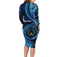 Personalised FSM Pohnpei Long Sleeve Bodycon Dress Ocean Floral Pattern LT05 - Polynesian Pride