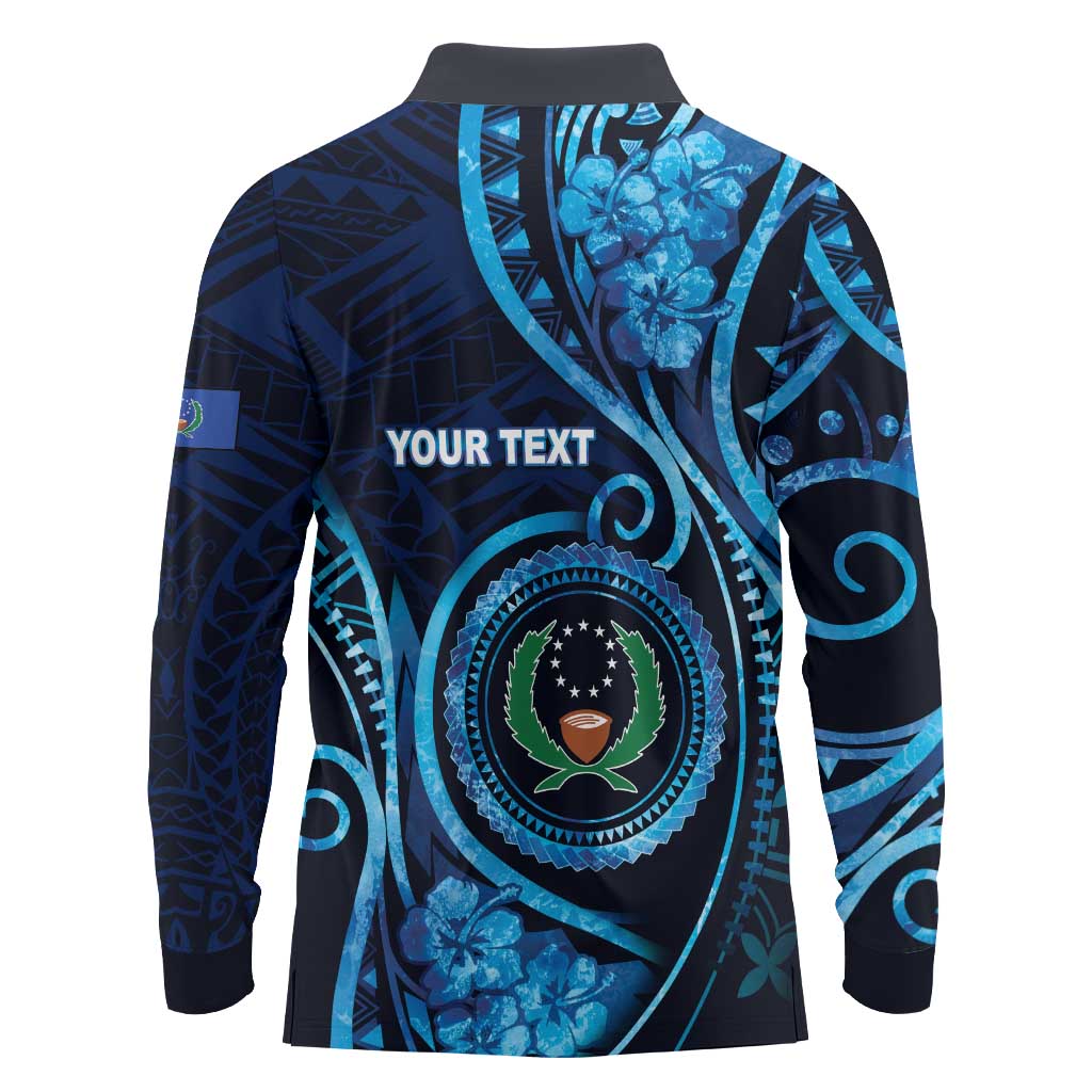 Personalised FSM Pohnpei Long Sleeve Polo Shirt Ocean Floral Pattern LT05 - Polynesian Pride
