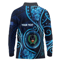 Personalised FSM Pohnpei Long Sleeve Polo Shirt Ocean Floral Pattern LT05 - Polynesian Pride