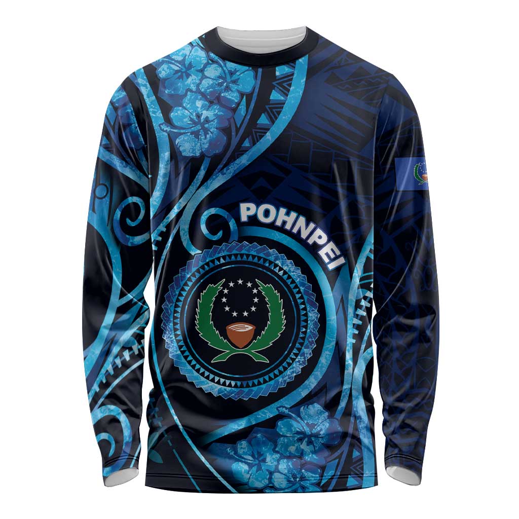 Personalised FSM Pohnpei Long Sleeve Shirt Ocean Floral Pattern LT05 Unisex Blue - Polynesian Pride