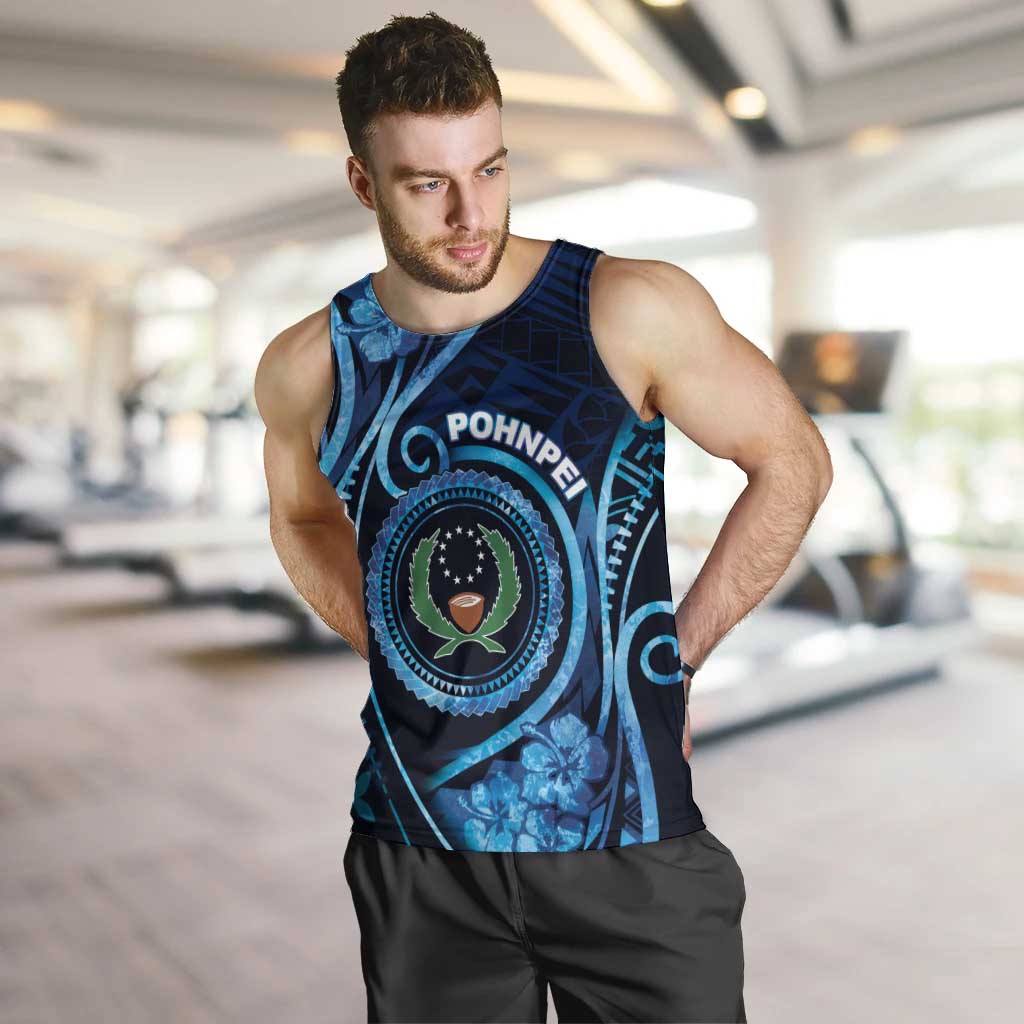 Personalised FSM Pohnpei Men Tank Top Ocean Floral Pattern LT05 Blue - Polynesian Pride