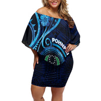 Personalised FSM Pohnpei Off Shoulder Short Dress Ocean Floral Pattern LT05 Women Blue - Polynesian Pride