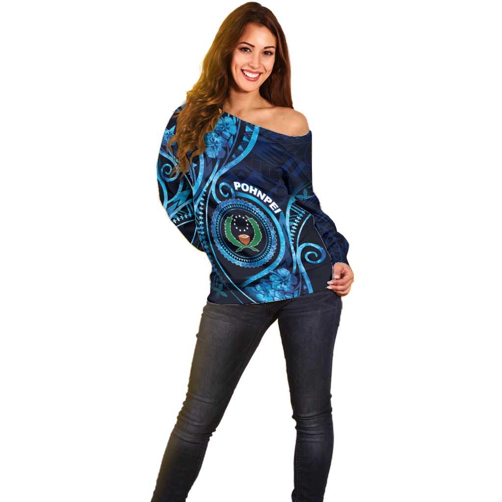 Personalised FSM Pohnpei Off Shoulder Sweater Ocean Floral Pattern LT05 - Polynesian Pride