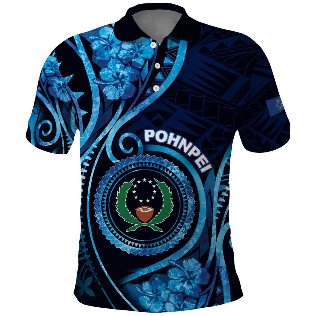 Personalised FSM Pohnpei Polo Shirt Ocean Floral Pattern LT05 Blue - Polynesian Pride