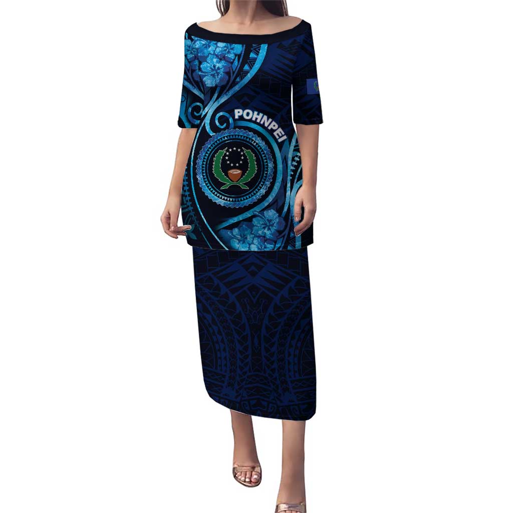 Personalised FSM Pohnpei Puletasi Ocean Floral Pattern LT05 Long Dress Blue - Polynesian Pride