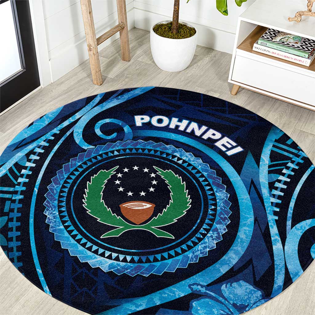 FSM Pohnpei Round Carpet Ocean Floral Pattern