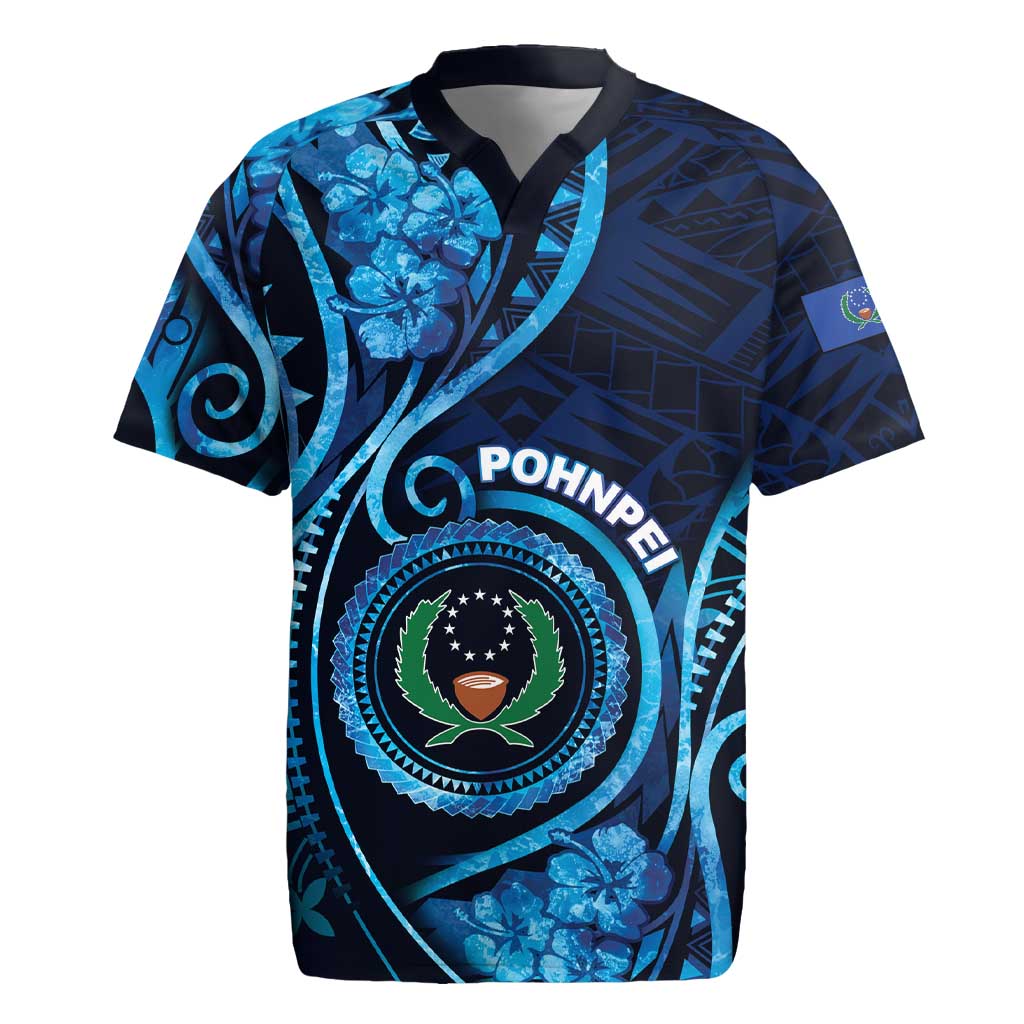 Personalised FSM Pohnpei Rugby Jersey Ocean Floral Pattern LT05 Blue - Polynesian Pride
