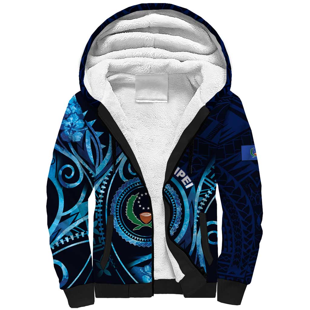 Personalised FSM Pohnpei Sherpa Hoodie Ocean Floral Pattern