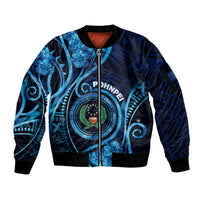Personalised FSM Pohnpei Sleeve Zip Bomber Jacket Ocean Floral Pattern LT05 Unisex Blue - Polynesian Pride