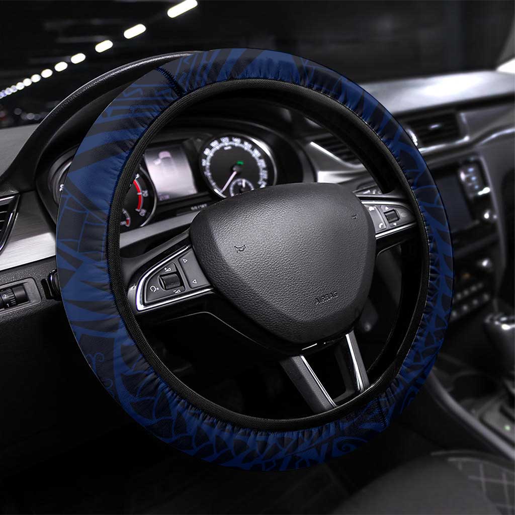 FSM Pohnpei Steering Wheel Cover Ocean Floral Pattern LT05 Universal Fit Blue - Polynesian Pride