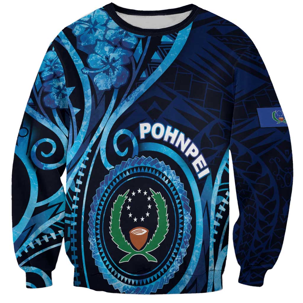 Personalised FSM Pohnpei Sweatshirt Ocean Floral Pattern LT05 Unisex Blue - Polynesian Pride